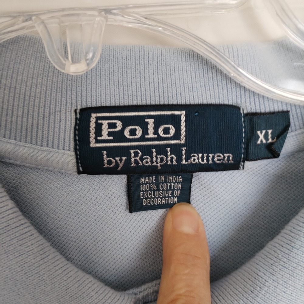 Polo Ralph Lauren Pique Polo Shirt XL Blue Horizontal Rugby Deck Stripe Y2K - Picture 5 of 8